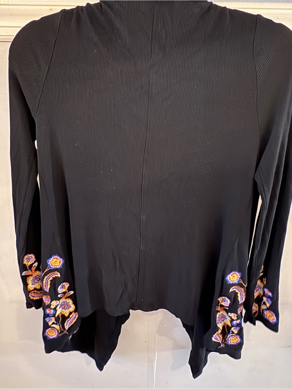 INC International Concepts Black Open-Front Women's Cardigan with Floral Accent - Picture 6 of 6